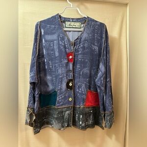 Nothing Matches Patchwork Denim Print Button-Up Blouse Women’s Size 2